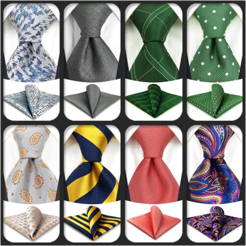 Green 160cm 63" Extra Long Mens Tie Set Paisley Neckties and Pocket Square for Wedding Grey Gift Blue Christmas