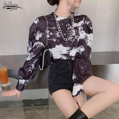 Autumn New Big Girl Tops French Vintage Printed Long Sleeve Chiffon Blouse Women Elegant Stylish Plus Size Chemisier Femme 12086
