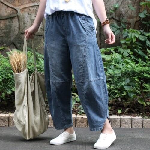 Free Shipping 2019 New Fashion 3/4 Pants For Women Denim Elastic Waist Casual Summer Spring Straight Ankle Length Pants