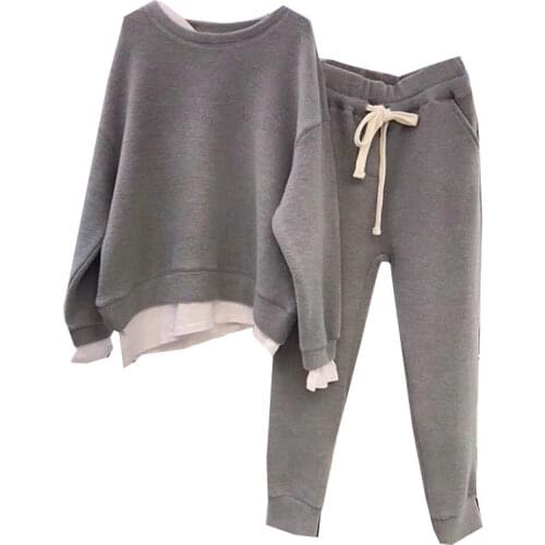Winter New Two Pieces Women Sets Solid Running Sweatshirts and High Waist Ankle Length Pants Female All Match Pants Suits
