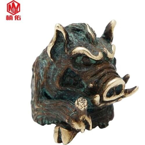 1Pcs Hand Carved Bronze Retro Wild Boar King EDC Umbrella Rope Knife Beads Outdoor Flashlight Beads Handmade DIY Ornaments