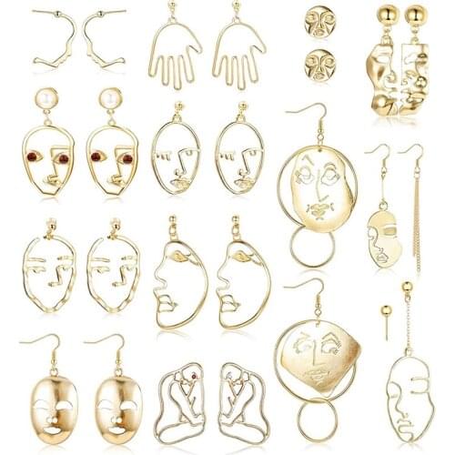 13Pairs Face Statement Earrings Hollow Face Hand Shaped Drop Dangle Earrings Set Punk Style Jewelry