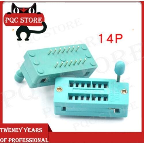 14Pin 2.54 MM Green DIP Universal ZIF IC Socket Test Solder Type IC lock seat zif socket