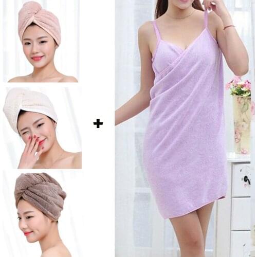 2PCS set Bath Towel Hair Dry Quick DryingTowel And Women Robes Bath Wearable Towel Dress Brazil France ePacket