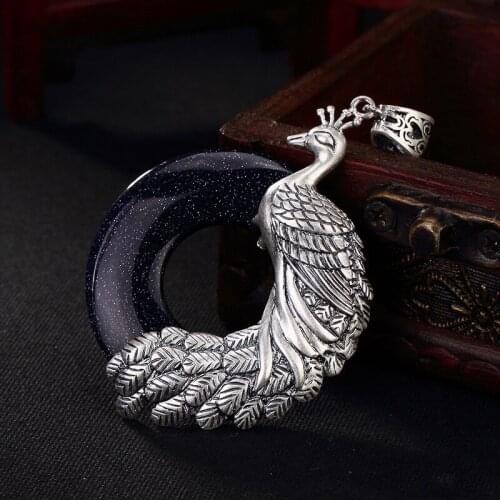 2018 New Arrival Promotion Malachite S990 Pure Peacock Mosaic, Buckle Sterling Long Sweater Chain Female Pendant Wholesale