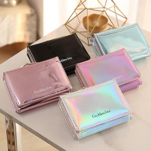 2020 Ladies Leather Folding Card Card Holder Laser Colorful Coin Purses Newest Hot Women Short Small Coin Purse Wallet