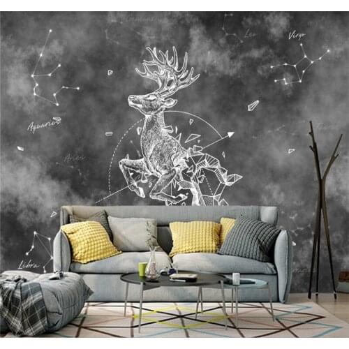 Custom large wallpaper 3D mural Nordic personality hand-painted constellation deer wolf living room TV background wall covering
