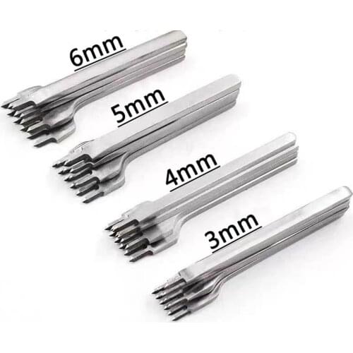 4pcs Leather Craft Tool Hole Punches White Steel 1/2/4/6 Prong DIY Diamond Lacing Stitching Punch Chisel Set Leather Craft Kits