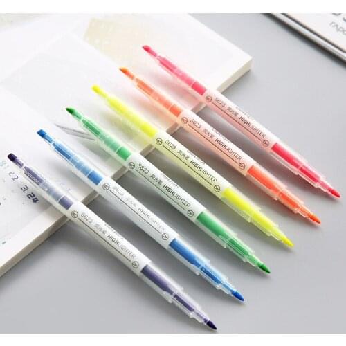 6pcs mild ink color highlighter pen set acrylic transparent body spot liner marker drawing pen Office School accessories FB895