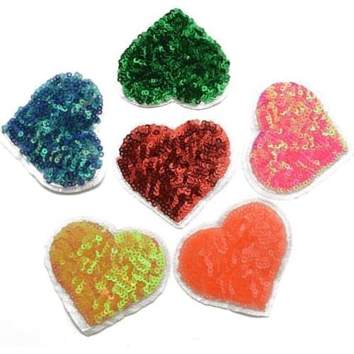 60pcs 6colors heart sequin Iron-On Applique/Embroidered Patch -Sequin Heart badge for clothes
