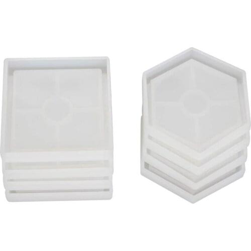 8 Pcs Diy Coaster Silicone Mold, Include 4 Pcs Square, 4 Pcs Hexagon,Bottom Bracket Prevents Deformation, Molds For Casting Wi
