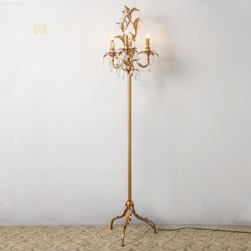 American retro iron floor lamp living room coffee table bedroom vertical triangle lamp creative personality crystal floor lamp