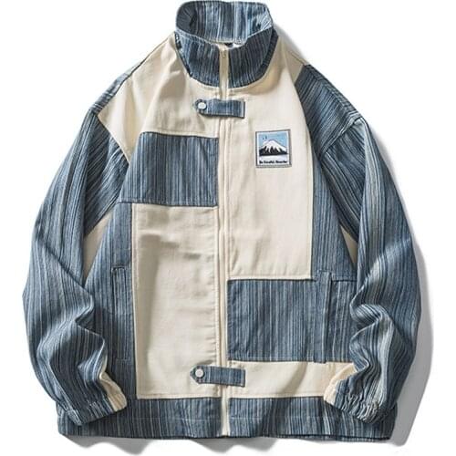 Baseball Uniform Male Japanese Street Trend Retro Patchwork Jacket 2021Autumn Loose Korean Style Contrast Color Stitching Coats