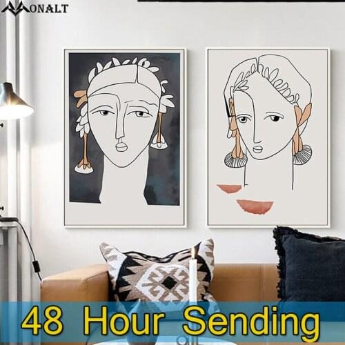 Canvas Decorativas Line Drawing Vintage Girl Abstract Decor Canvas Wall Pictures Paintings Modernposters on the Wall Art Cuadros