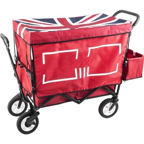 Foldable Kids Wagon With Removable Canopy, Outdoor Cart With Rubber Wheels, Twins Stroller With Adjust Handle For Camping Beach