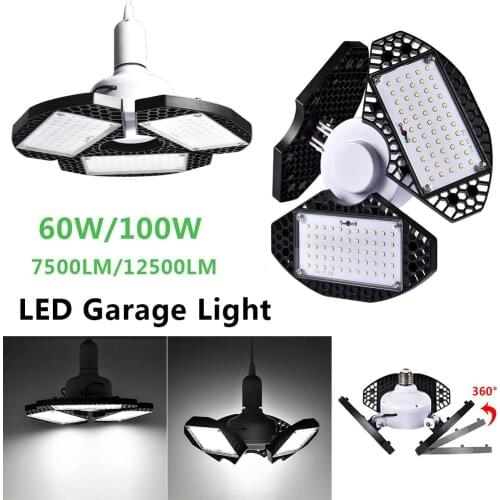 E26/ E27 LED Garage Light 100W Deformable Ceiling Light 12500LM Shop Working Lighting with 3 Adjustable Panels SMD2835