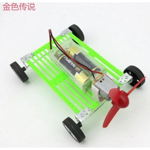 F17926 DIY Assembles Toy Motor Propeller Wind Power Car DIY for Kids 8*11*15cm 4WD Smart Robot Car Chassis Green Energy RC Toy