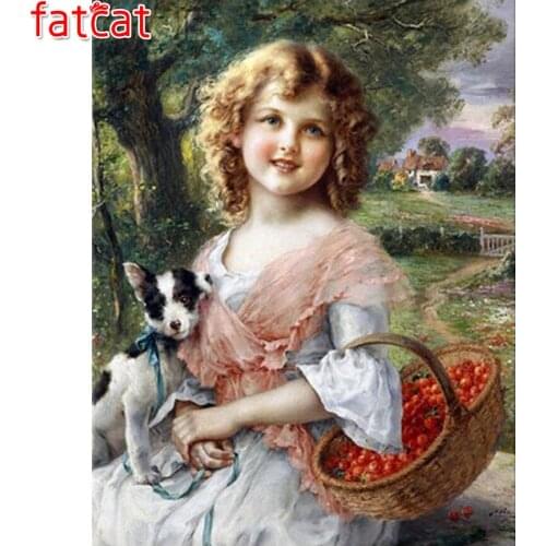 FATCAT 5d diy Diamond Painting Girl and cat Diamond Embroidery Sale Full Square Round Drill Mosaic stickers home decor AE580