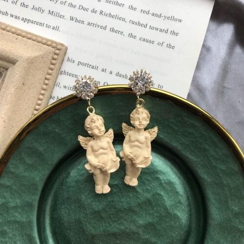 Gothic Cupid Angel Pendant Drop Earring,Vintage Baby Shaped With Crystal Jewelry Sweetheart for Women Man Friendship Girl Gifts