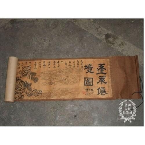Chinese Ancient picture silk paper Landscape Figure Scroll painting--fairyland