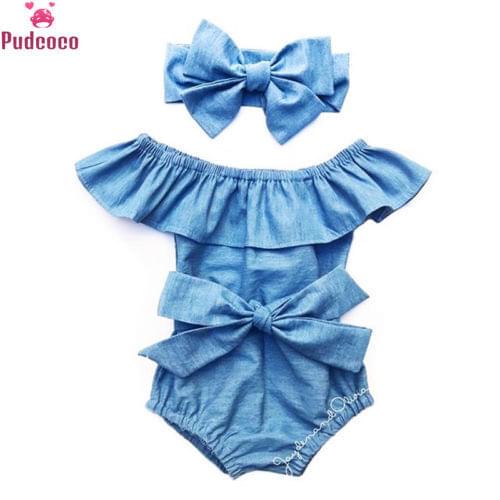 Newborn Clothes Baby Girl Ruffle Romper Infant Front Bowknot Sleeveless Jumpsuit Headband Summer Outfits 0-24M