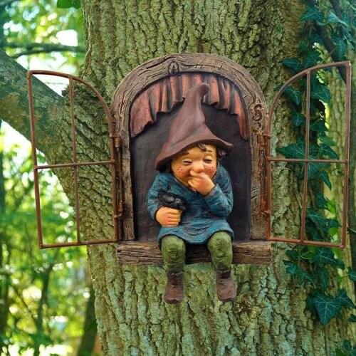 Creative Character Figurines Mischievous Garden Gnome Voyeur, Funny Lovely Garden Tree Decoration Statue Home Decoration Gifts