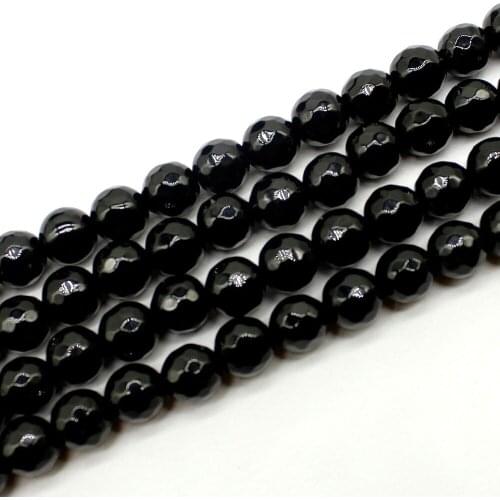 Round Faceted black Agates Beads Natural Stone Beads Loose Bead For Bracelet Making Strand 15 inches DIY
