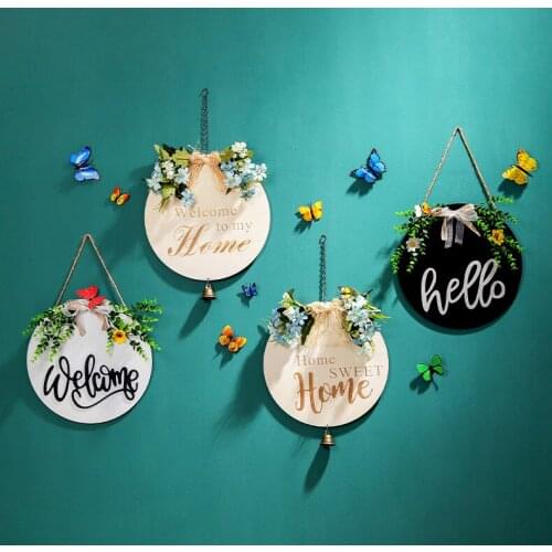 Round welcome board Wooden wall hang board Artifical Flower wall decor