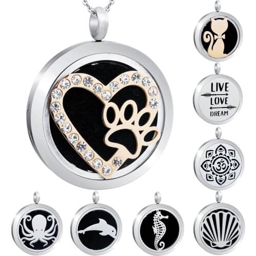 Heart with Crystals Aromatherapy Locket Pendants Essential Oils Stainless Steel Diffuser Perfume Locket with Pads Drop Shipping