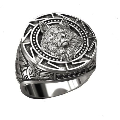 MIQIAO Silver Plated 3D Wolf Head Viking Celtics Carved Vintage Rings for Men Women Couple Friends Gift Fashion Jewelry Gothic