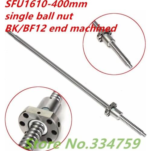 SFU1610 400mm Ball Screw Set : 1 pc ball screw RM1610 400mm+1pc SFU1610 ball nut cnc part standard end machined for BK/BF12