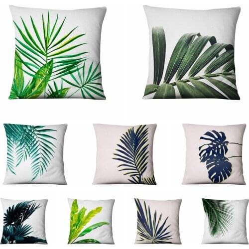 Tropical Palm Leaf Printed Pillowcase Green Leaves Thin Linen Cushion Decorative Pillows Home Decor Sofa Throw Pillow 45*45cm