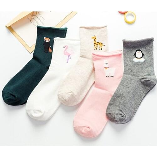 Casual Flamingo Modis Harajuku Cartoon Funny Women Casual Socks Women Short Sock Animal llama lolita Happy Socks Female