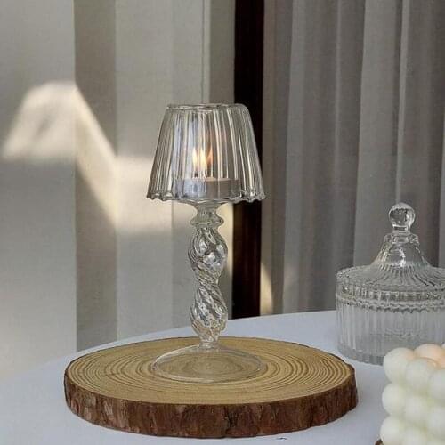 Candlestick Creative Korean Ins Style Table Lamp Retro Style Glass Lamp Candlestick Coffee Shop Transparent Ornaments Decoration