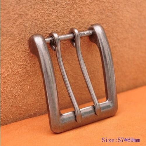 69*57MM (INNER 40 MM)Heavy Solid Silver Double Tongue Pin Prong Men Belt Buckle Fits 40MM Belt Straps