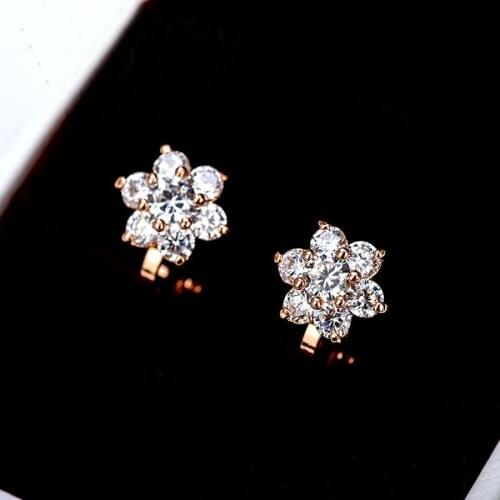 Fashion flower shape clip earring no ear hole for girl with cubic zirconia new korean style earings jewellery for Christmas gift