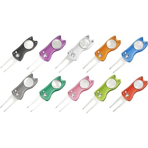 Foldable Golf Divot Tool with Golf Ball Tool Marker Pitch Cleaner Golf Pitchfork Golf Accessories Putting Green Fork