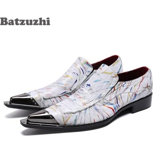 Batzuzhi Italian Type Shoes Men Pointed Metal Tip Formal Business Dress Shoes Leather Shoes Male for Man Party and Wedding, US12