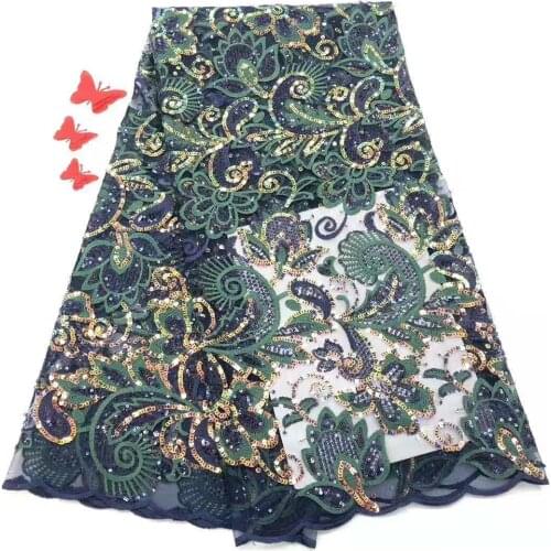 High quality African lace fabric mesh 2020 French lace fabric tulle with sequins Nigerian lace fabric for the wedding FJ34091