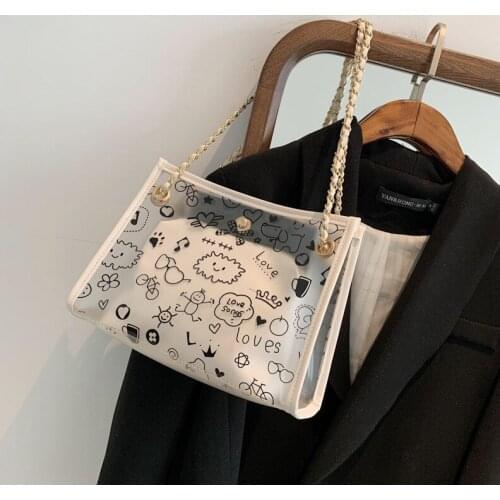 2021 Summer transparent bag new korean tide frosted female large capacity open pocket shoulder jelly magnetic tote bag