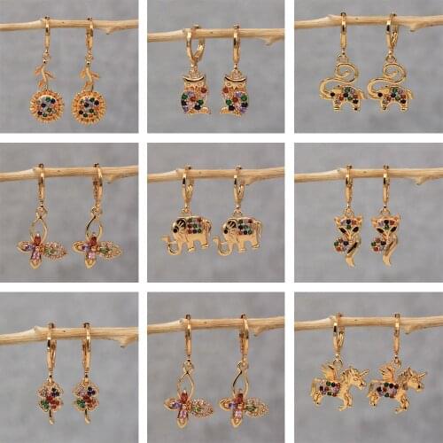 Trendy Drop earrings Gold Plated Copper Cubic Zirconia Animal Earring For Women Fashion Jewelry Accessories Wedding Party Gift