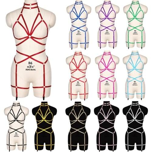 Women Body Harness Exotic Lingerie Set Top Bra Strappy Plus Size Punk Pastel Goth Club Garter Belts Hollow Out Elastic Bondage