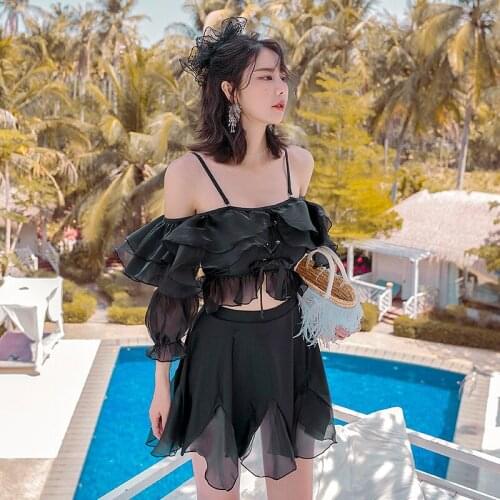 Swimsuit Push Up Separate Female Bikini Women 2021 Two Piece Korea Swimwear Ins New Word Shoulder Cover Tankini Hot Bathing Suit
