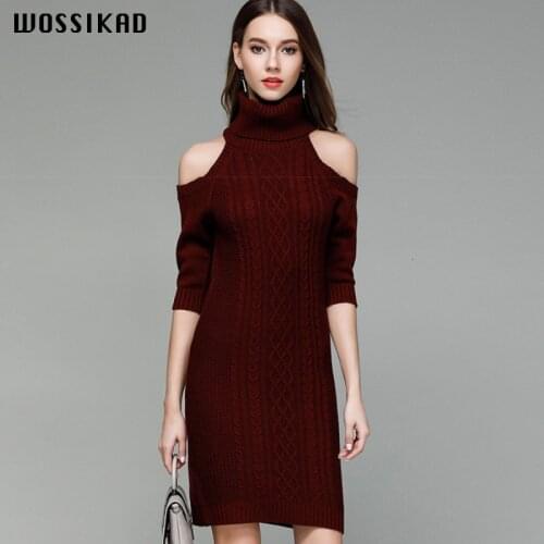 Women Dress Off The Shoulder Sweater Dresses Women Knitted Sexy Bodycon Dress Turtleneck Sweater Dresses Boho Vobe Vestiges