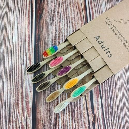 10pcs/lot Bamboo Wooden Toothbrush Soft Hair Banister Tooth Brushes Natural Bamboo Charcoal Toothbrush in Unattached Kraft Pack