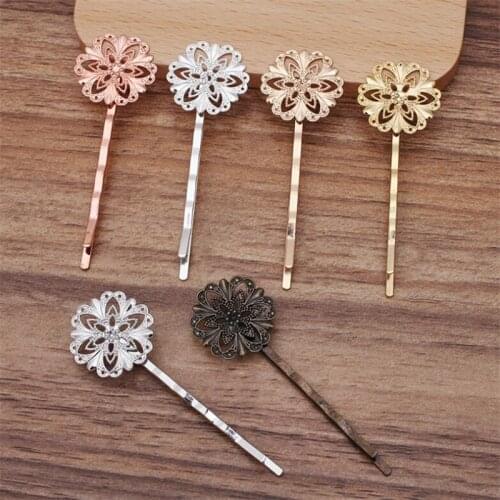 10pcs/lot Vintage Hair Jewelry Round Filigree Flower Silver Plated Hairpin Snowflake Multicolor Antique Bronze Gold Hairclip