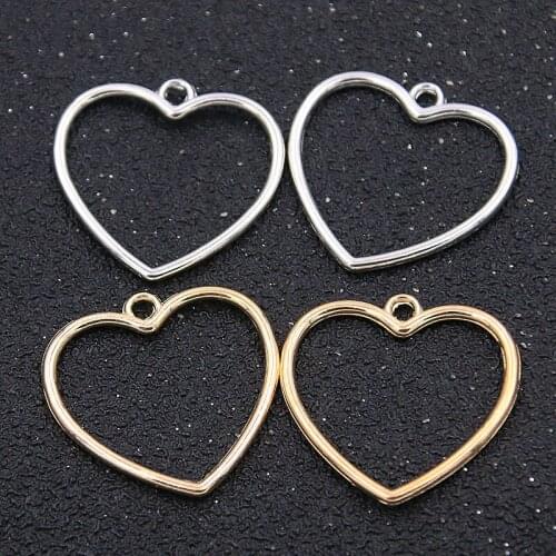 30PCS 24*25mm Two Color Charms Hollow Love Heart Double Metal Alloy Pendants For DIY Jewelry Making Handmade Accessories