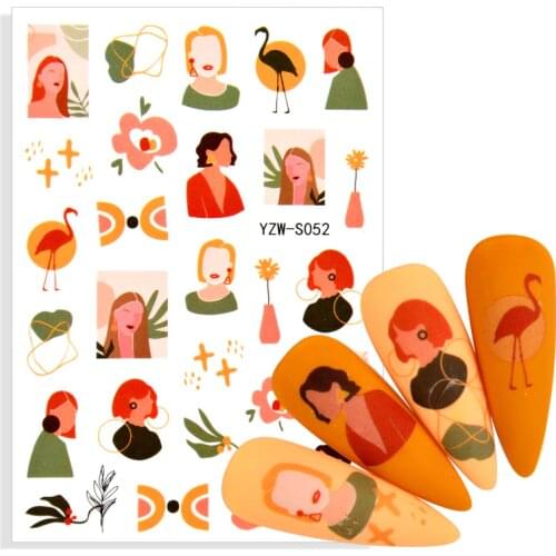 3D Stickers for Nails Abstract Face Flamingo Animal Flower Fruit Design 2021 Valentine Adhesive Slider Foil Manicure Accessory