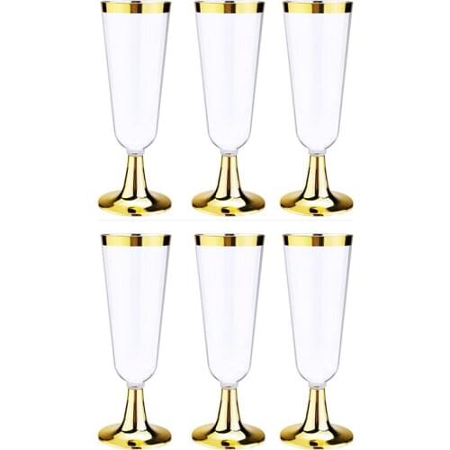 6Pcs Disposable Flutes Champagne Glass 150ml Party Wine Champagne Cocktail Cup Wedding Party Plastic Drinkware Tableware