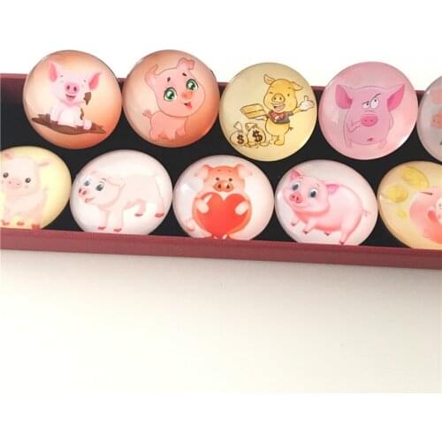 Free shipping (12pcs/lot)Cute Pig Crystal Glass Fridge magnet Kawaii Round Cartoon animal message sticker Home Decor kids gift